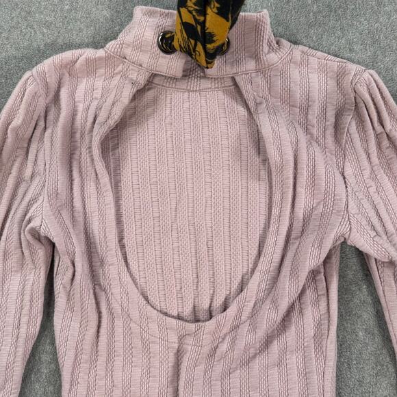 Free People Party in the Back Top Women's XS Purple Ribbed Long Sleeve Tie Back - Picture 11 of 11